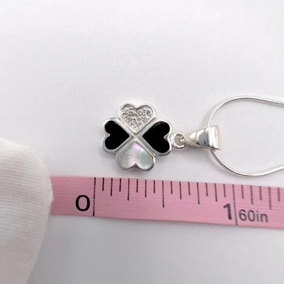 .925 Sterling Silver Clover Cz Necklace - Picture 8 of 17
